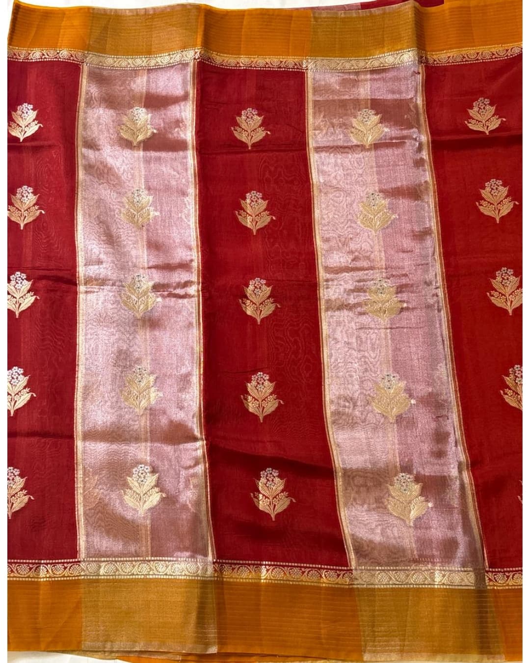 Raw Mango Silk Saree with Tissue Stripes and Zari Woven Pallu 