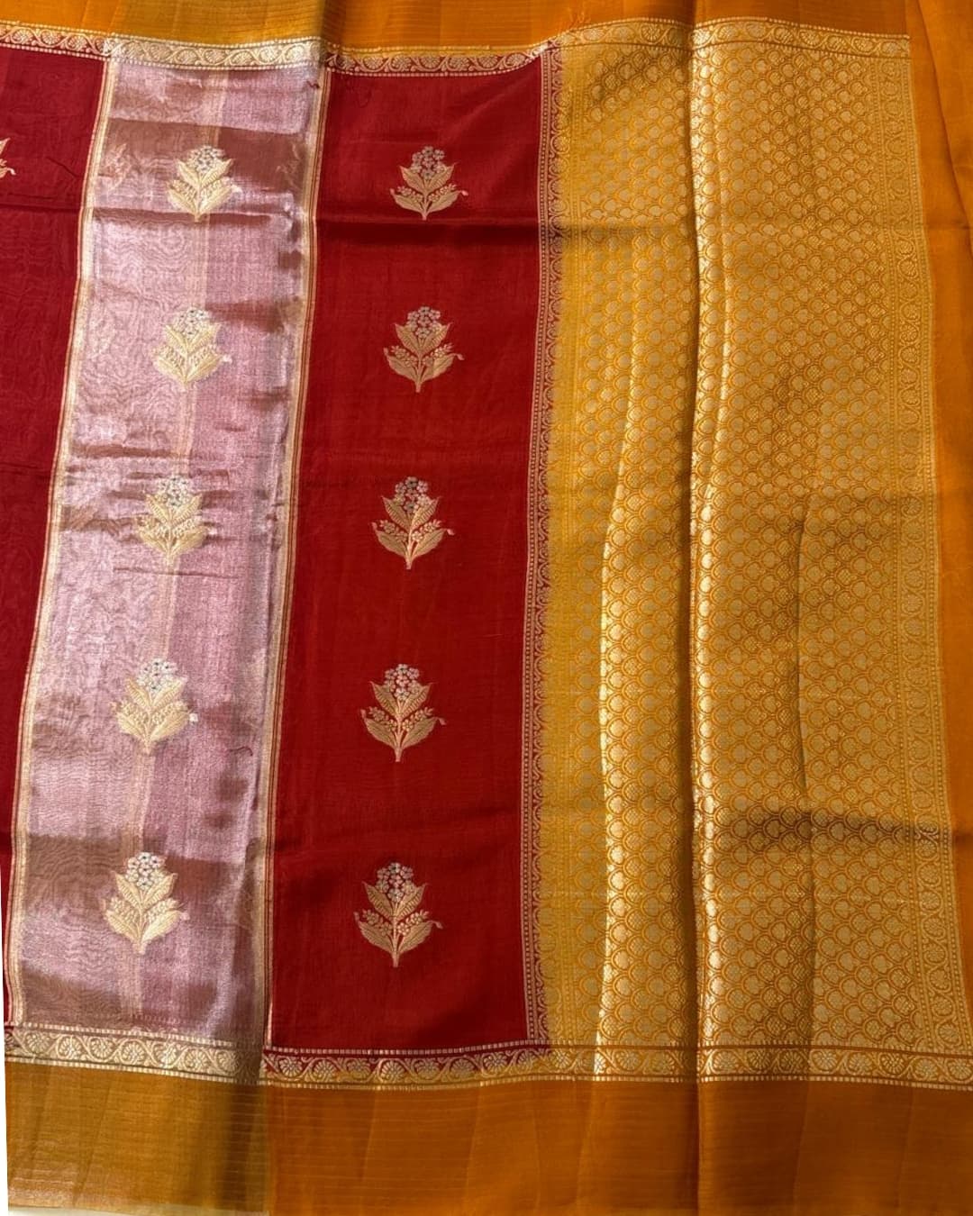 Raw Mango Silk Saree with Tissue Stripes and Zari Woven Pallu 