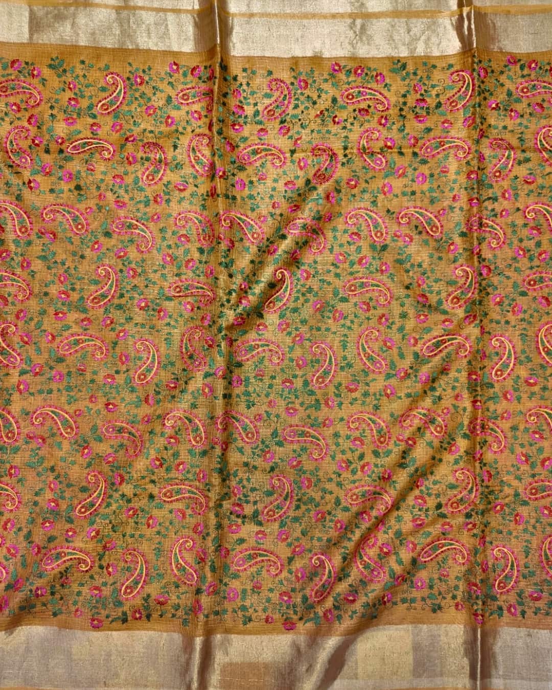 Mustard Yellow Manipuri Saree with Cross Stitch Embroidery