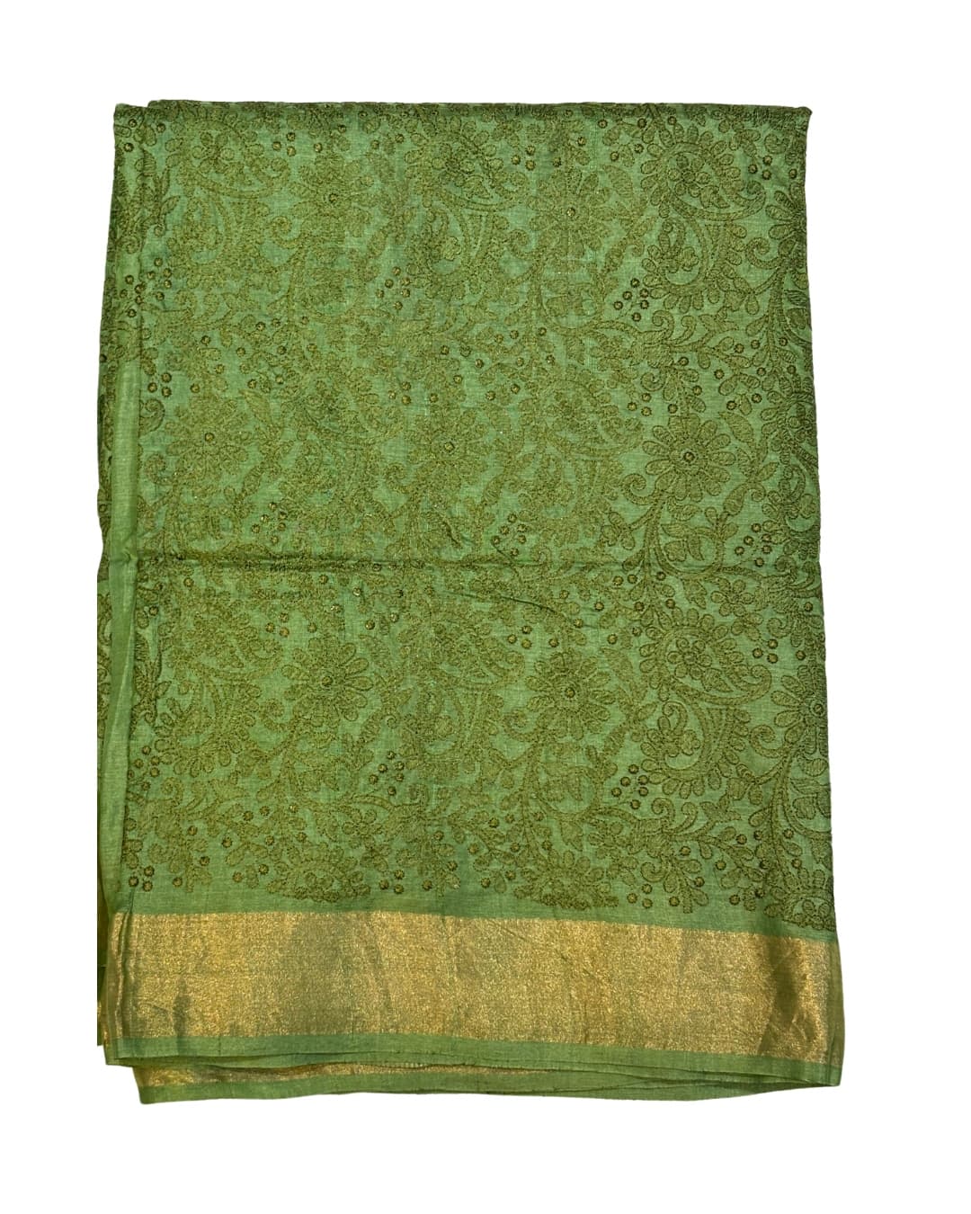 Pistachio Green Saree with Chikankari Embroidery & Gold Tissue Border