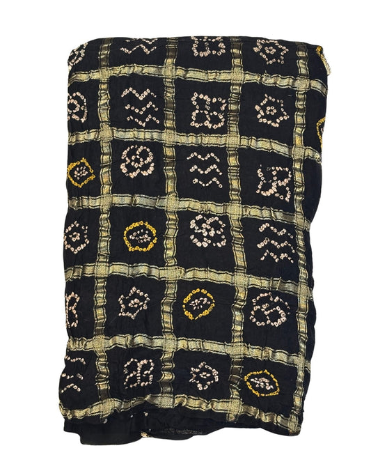 Black Pure Gajji Silk Ghadchola Saree with Zari Weave