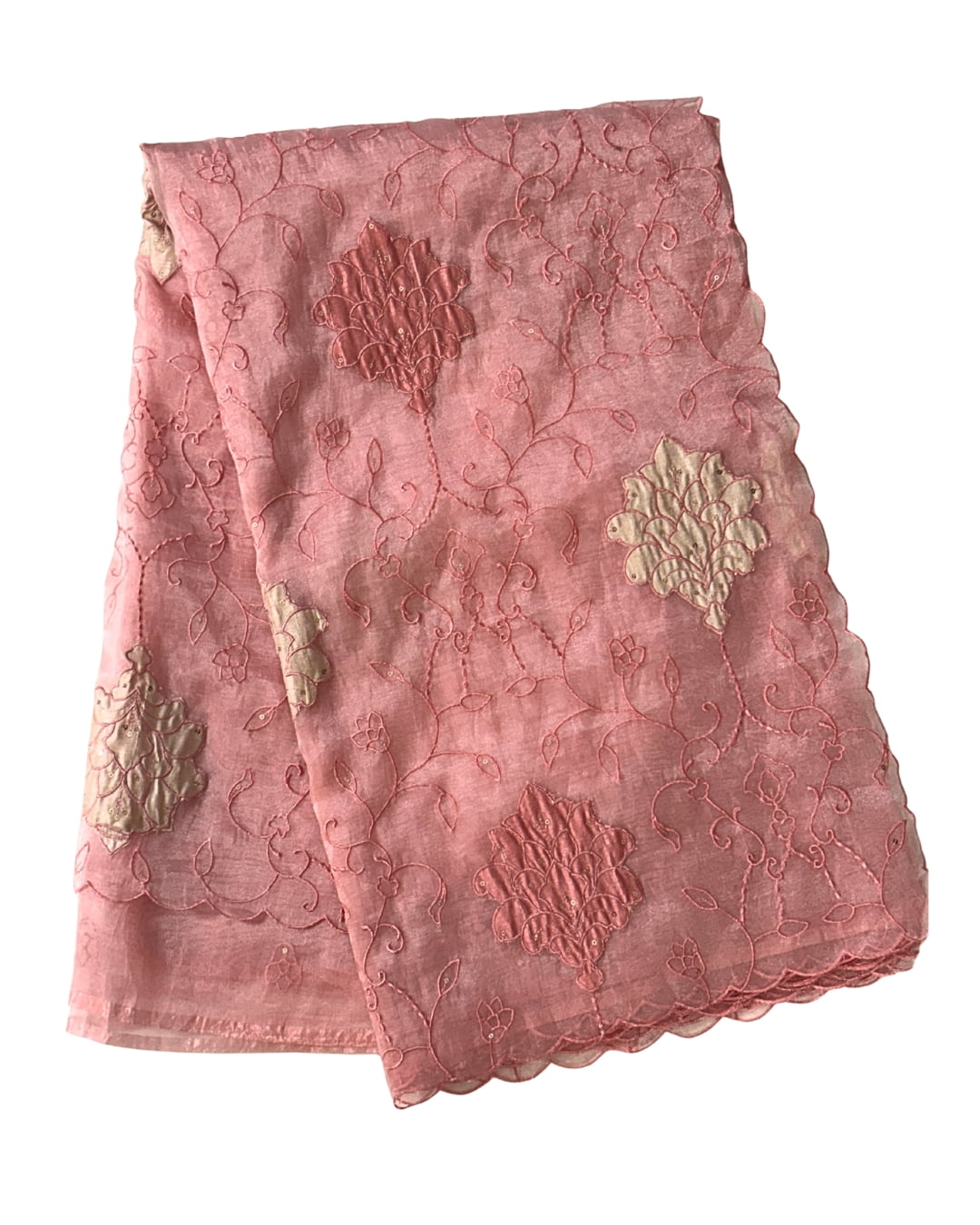Rose Pink Tissue Organza Saree with Appliqué & Embroidered work