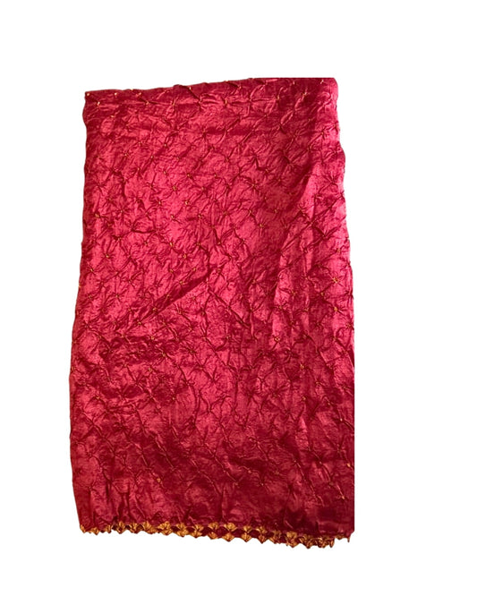 Red Bandhani saree with Ajrakh pallu and blouse