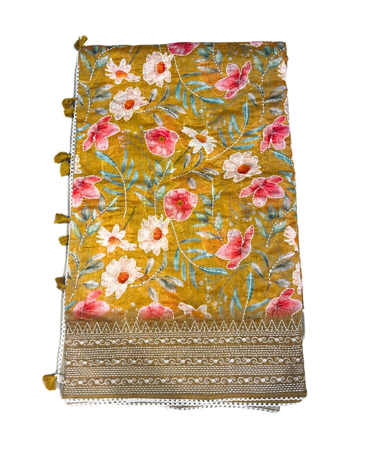 Chanderi Silk Saree with Kantha Work