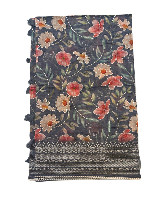 Chanderi Silk Saree with Kantha Work