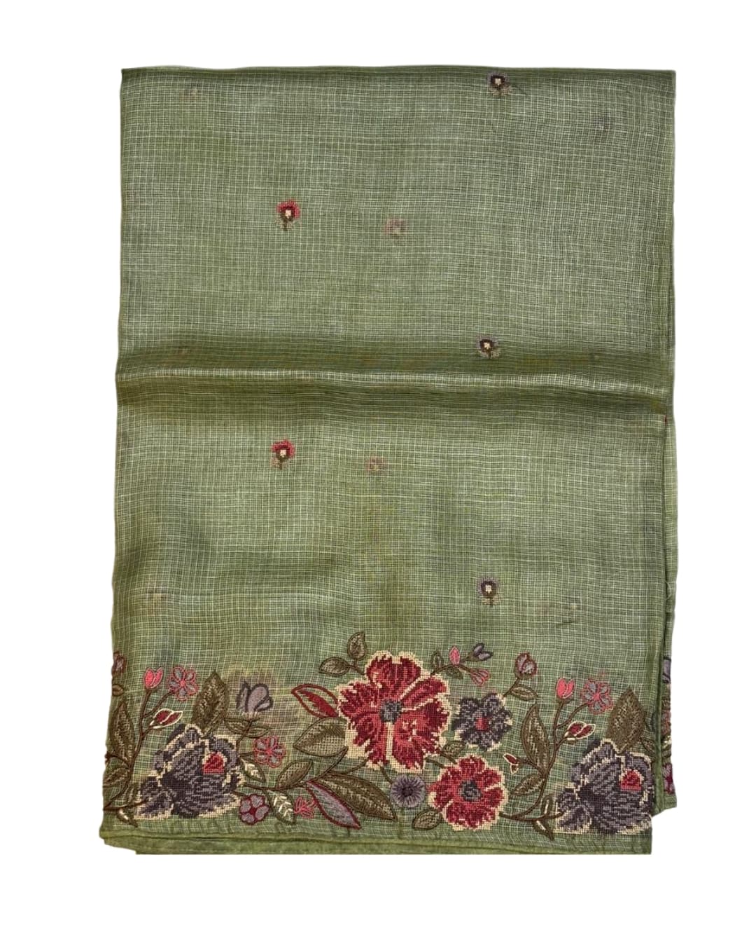 Sage Green Kota Saree with Petit Point Embroidery