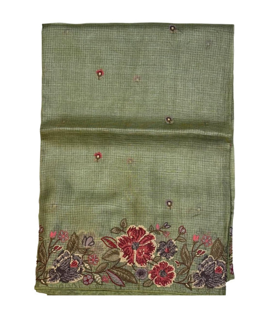 Sage Green Kota Saree with Petit Point Embroidery