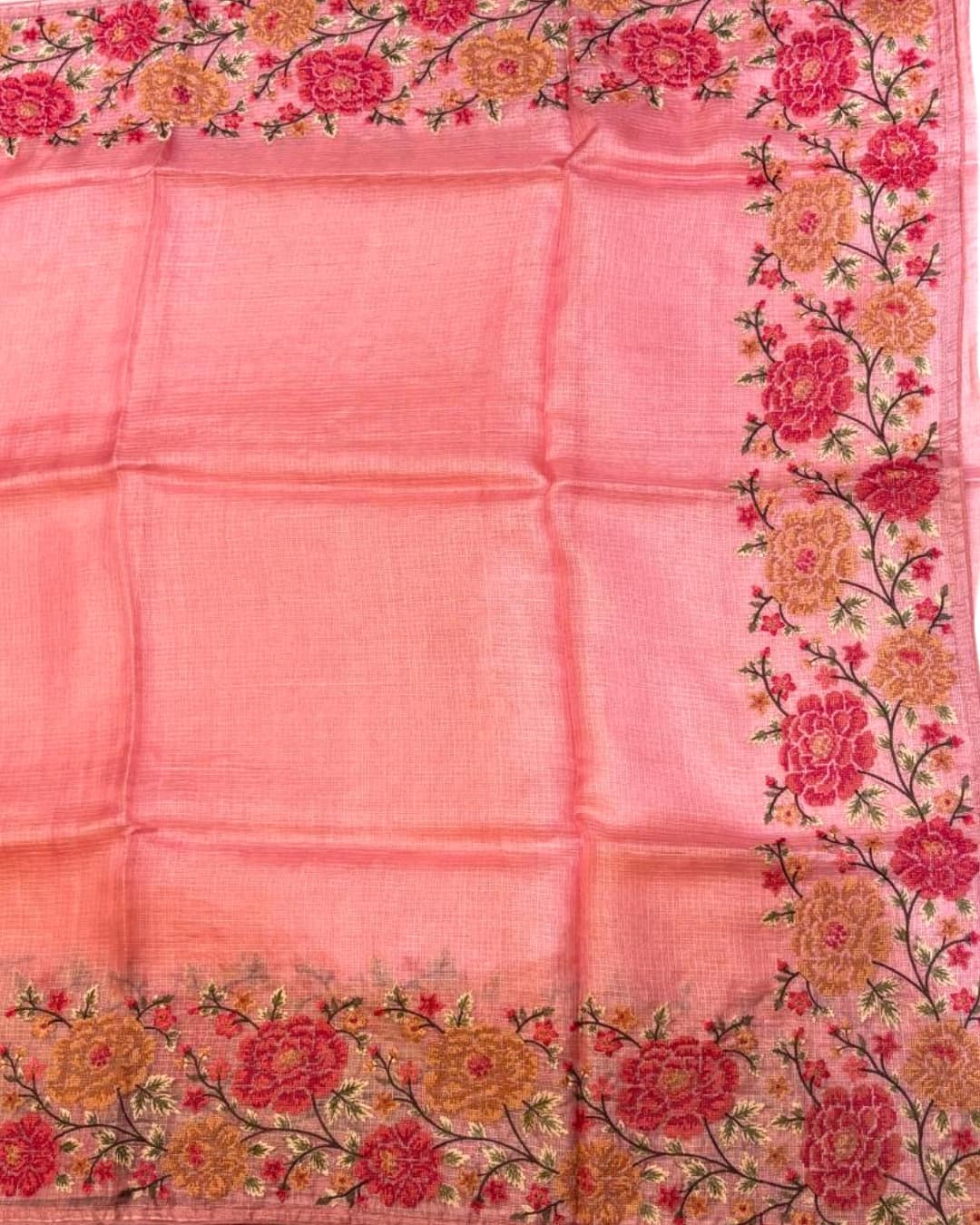 Blush Pink Kota Saree with Petit Point Embroidery