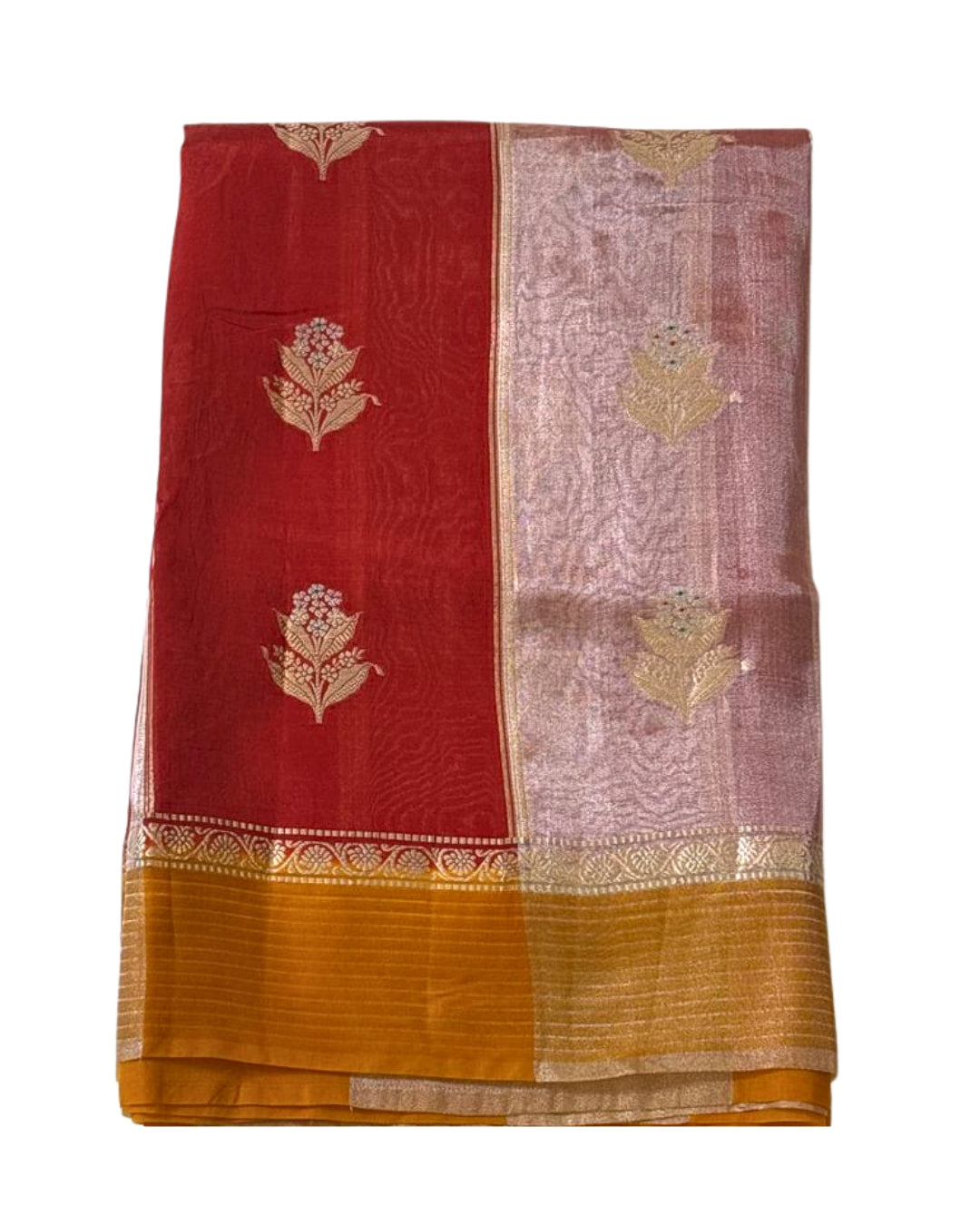 Raw Mango Silk Saree with Tissue Stripes and Zari Woven Pallu 