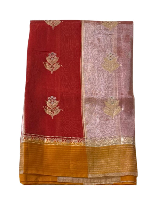 Raw Mango Silk Saree with Tissue Stripes and Zari Woven Pallu 